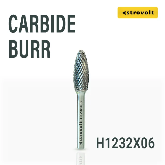 Strovolt Premium Tungsten Carbide Burr Shape H (Flame) 12mm x 32mm 6mm Shank Double Cut Rotary File - strovolt - SKU: CB3551232