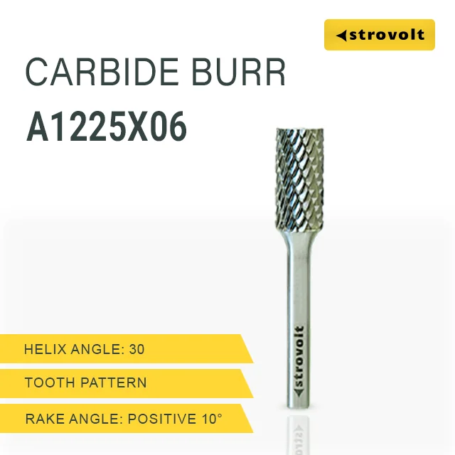 Strovolt Premium Tungsten Carbide Burr Shape A (Cylindrical) 16mm x 25mm 6mm Shank Double Cut Rotary File Part No: CB35A1625 - strovolt - SKU: CB35A1625