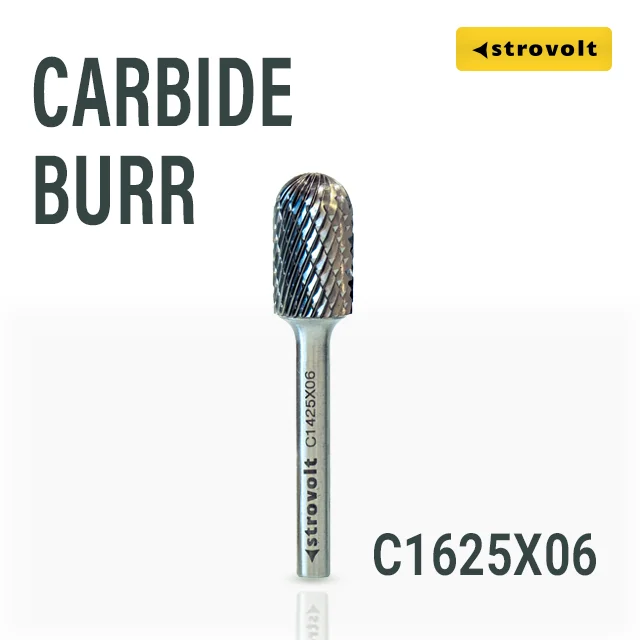 Strovolt Premium Tungsten Carbide Burr Shape C (Cylindrical Ball Nose) 16mm x 25mm 6mm Shank Double Cut Rotary - strovolt - SKU: CB35C1625