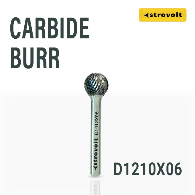 Strovolt Premium Tungsten Carbide Burr Shape D (Ball) 12mm x 10mm 6mm Shank Double Cut Rotary File Part No: CB35D1210 - strovolt - SKU: CB35D1210