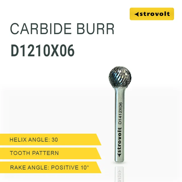 Strovolt Premium Tungsten Carbide Burr Shape D (Ball) 12mm x 10mm 6mm Shank Double Cut Rotary File Part No: CB35D1210 - strovolt - SKU: CB35D1210