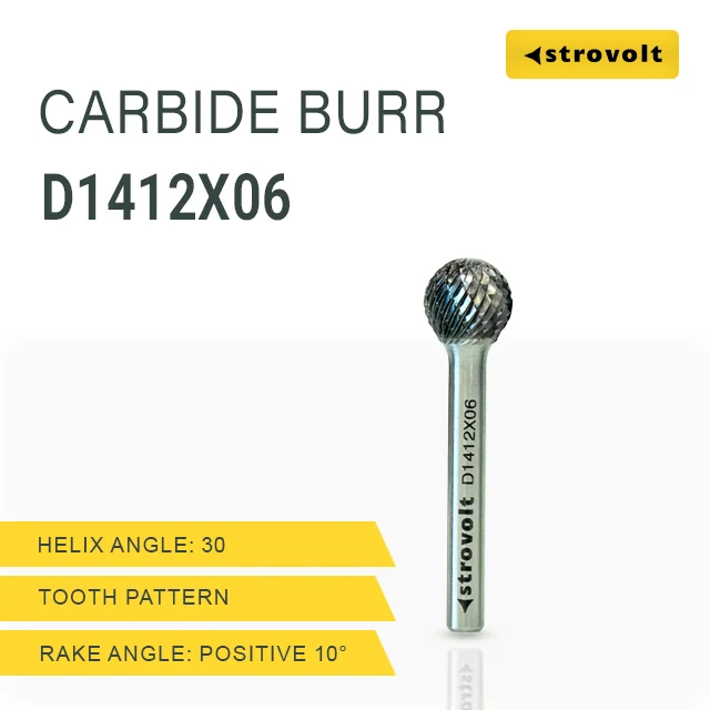 Strovolt Premium Tungsten Carbide Burr Shape D (Ball) 14mm x 12mm 6mm Shank Double Cut Rotary File Part No: CB35D1412 - strovolt - SKU: CB35D1412