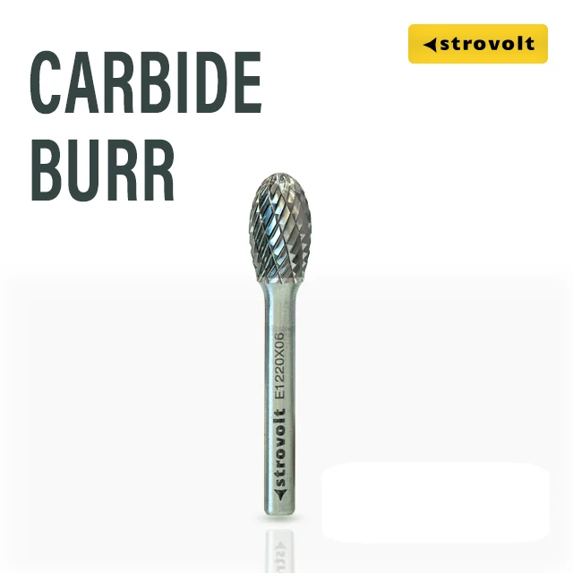 Strovolt Tungsten Carbide Burr Shape E (Oval) 12mm x 20mm 6mm Shank Double Cut Rotary Part No: CB35E1220 (E1220X06-45) - strovolt - SKU: CB35E1220 - Available in Saudi Arabia