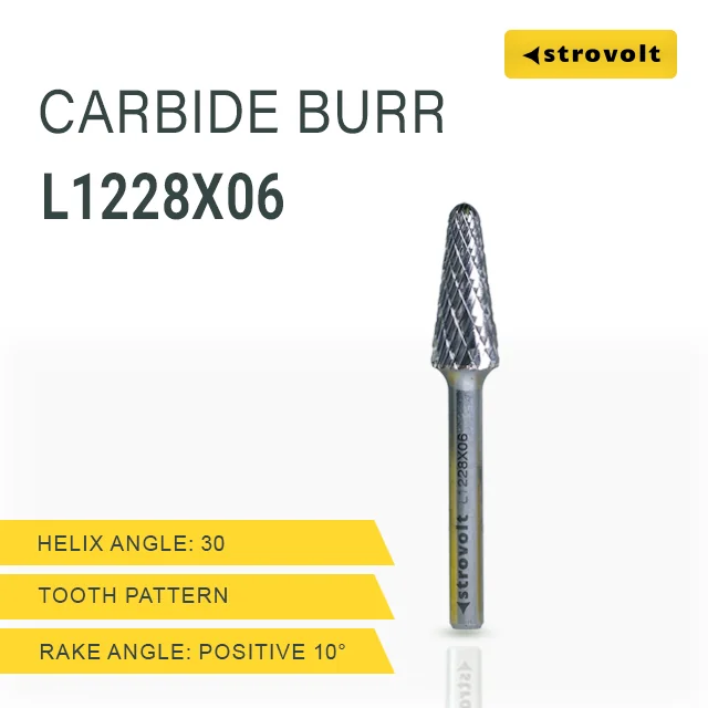 Strovolt Premium Tungsten Carbide Burr Shape L (Radius Nose Cone) 12mm x 28mm 6mm Shank Double Cut Rotary File Part No: CB35L1228 - strovolt - SKU: CB35L1228