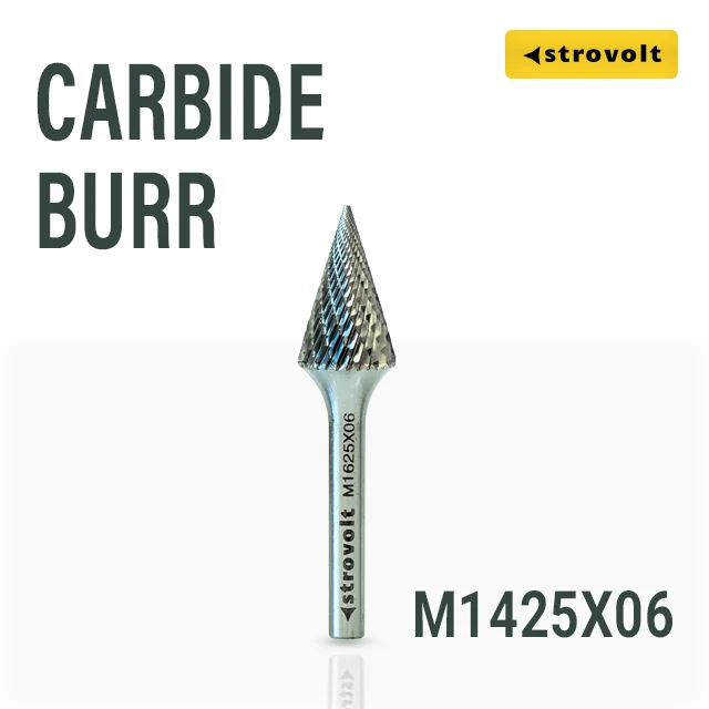 Strovolt Premium Tungsten Carbide Burr Shape M (Pointed Cone) 14mm x 25mm 6mm Shank Double Cut Rotary File Part No: CB35M1425 - strovolt - SKU: CB35M1425