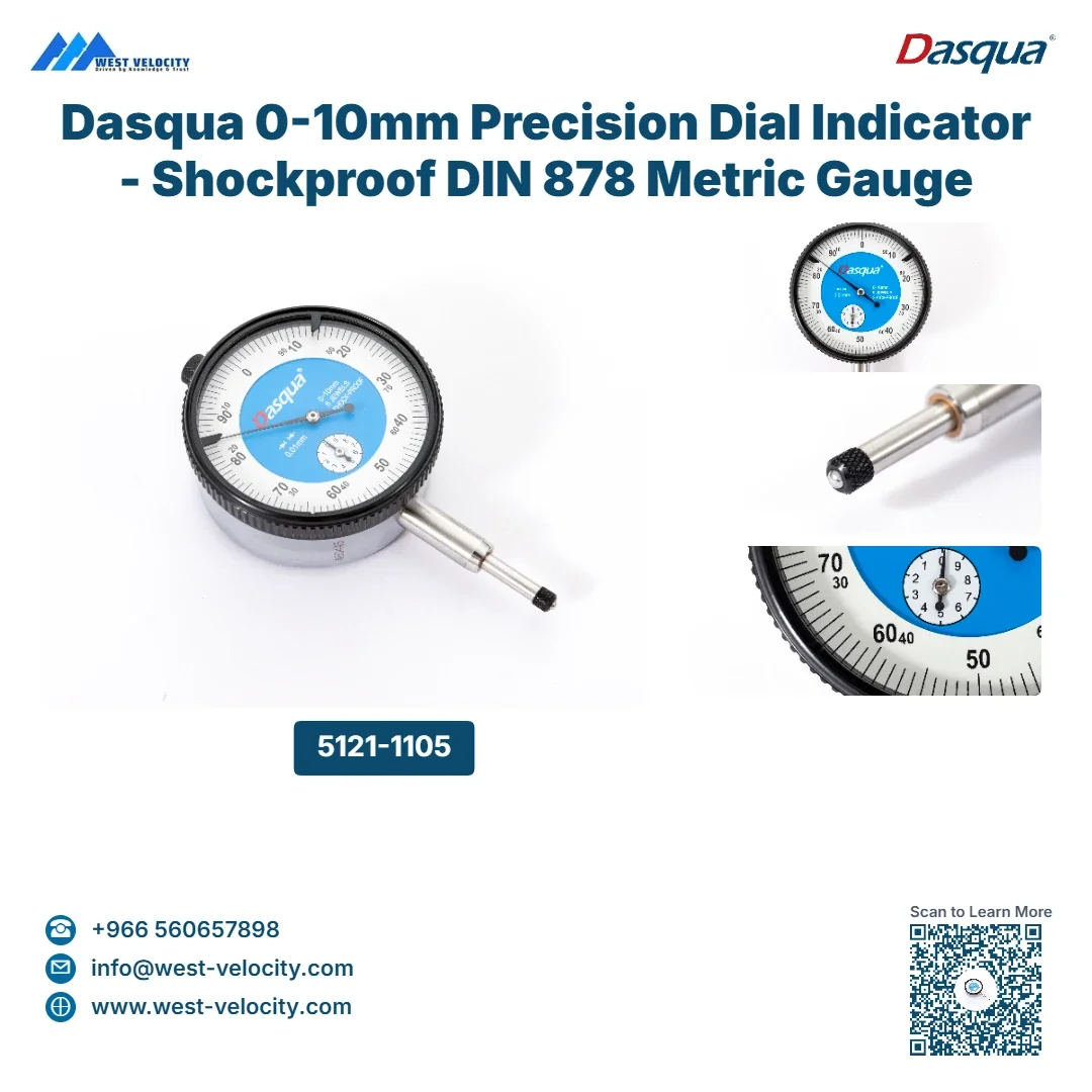 Dasqua 0-10mm Precision Dial Indicator - Shockproof DIN 878 Metric Gauge - Dasqua - SKU: 5121-1105 - Available in Saudi Arabia