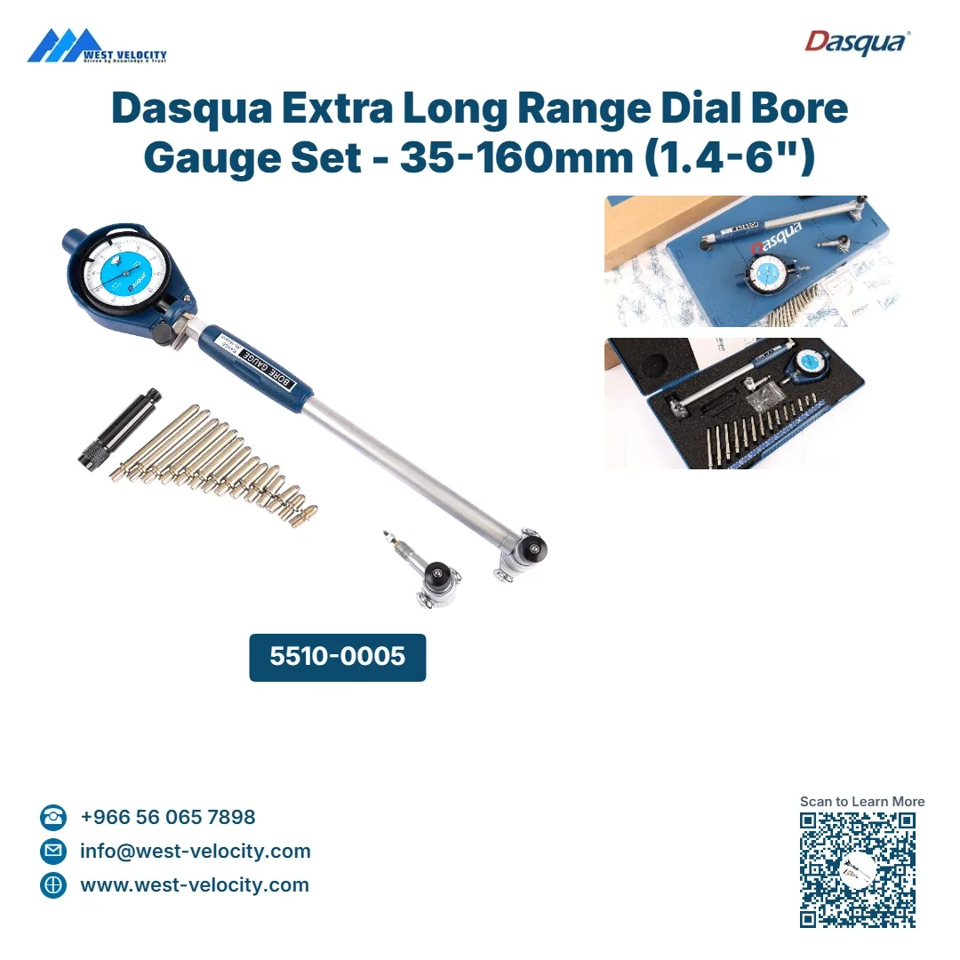 Dasqua Extra Long Range Dial Bore Gauge Set - 35-160mm (1.4-6") Precision Internal Measurement - Dasqua - SKU: 5510-0005