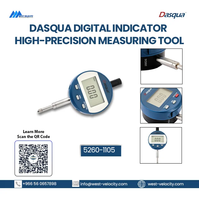 Dasqua High-Precision Digital Indicator - 0.01mm/0.0005" Resolution with Data Output - Dasqua - SKU: 5260--1105