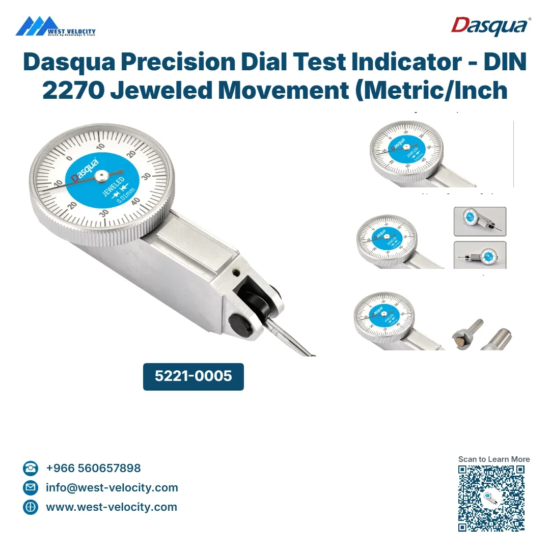 Dasqua Precision Dial Test Indicator - DIN 2270 Jeweled Movement (Metric/Inch Options) - Dasqua - SKU: 5221-0005 - Available in Saudi Arabia