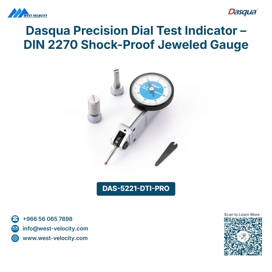 Dasqua Precision Dial Test Indicator – DIN 2270 Shock-Proof Jeweled Gauge with Ruby/Steel Styli - Dasqua - SKU: 5121-1129-A