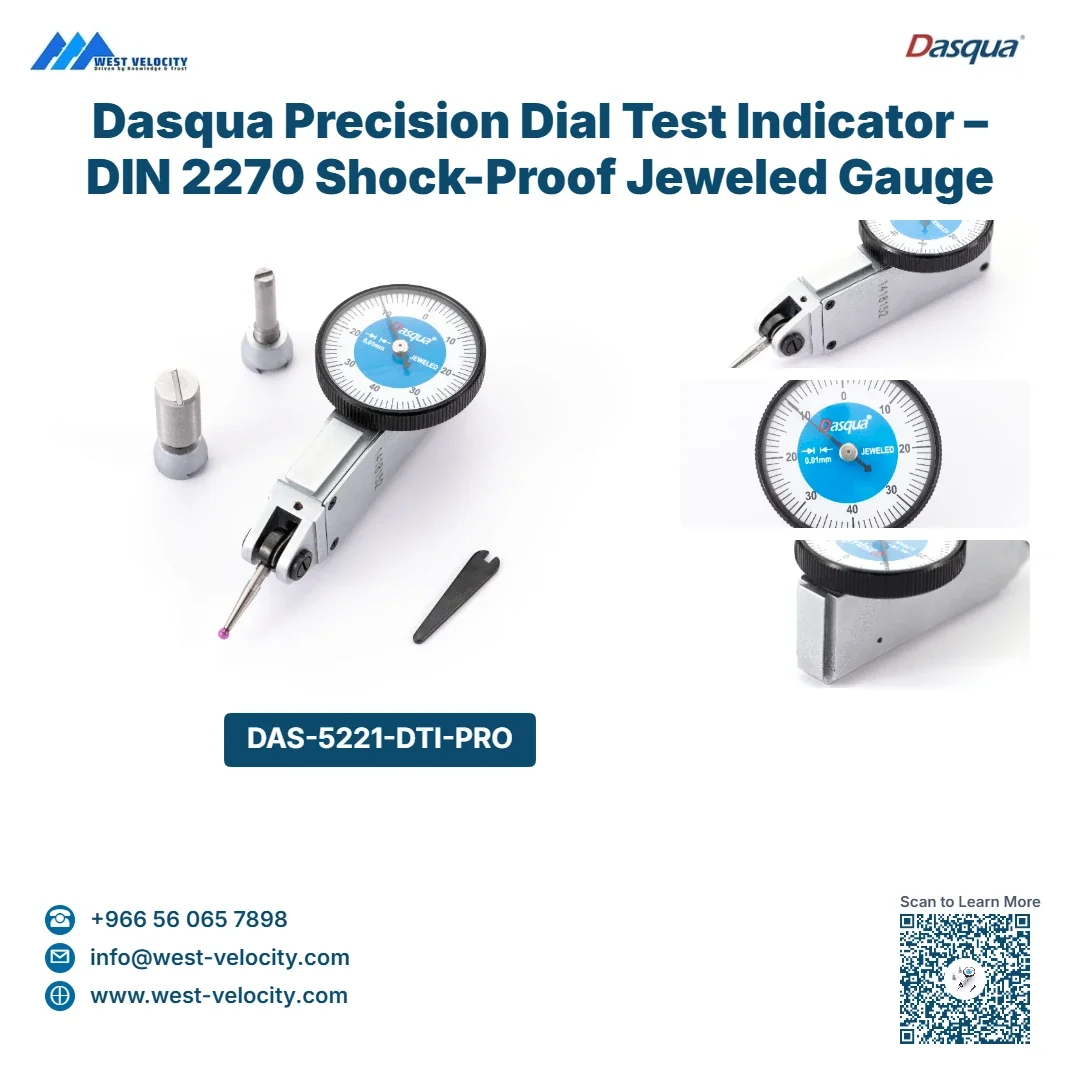 Dasqua Precision Dial Test Indicator – DIN 2270 Shock-Proof Jeweled Gauge with Ruby/Steel Styli - Dasqua - SKU: 5121-1129-A