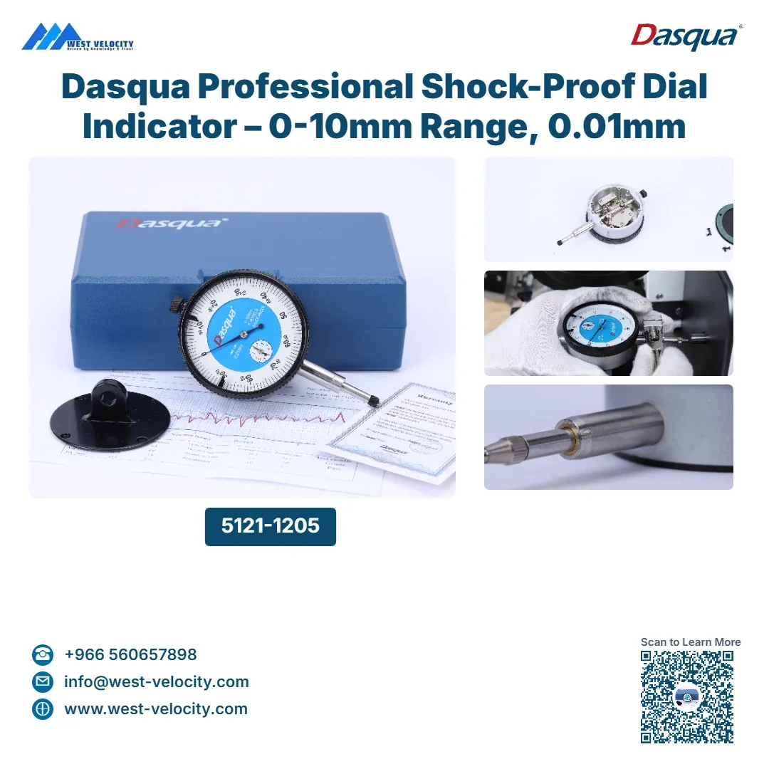 Dasqua Professional Shock-Proof Dial Indicator – 0-10mm Range, 0.01mm Graduation (DIN 878) - Dasqua - SKU: 5121-1205