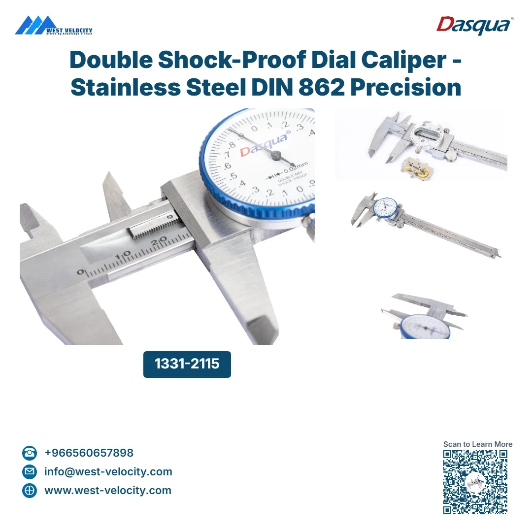 Double Shock-Proof Dial Caliper - Stainless Steel DIN 862 Precision Measuring Tool - Dasqua - SKU: 1331-2115 - Available in Saudi Arabia