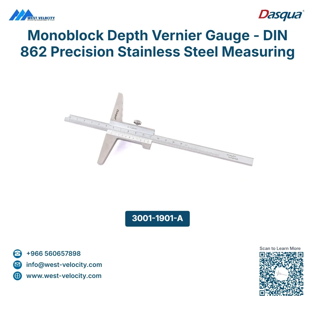 Monoblock Depth Vernier Gauge - DIN 862 Precision Stainless Steel Measuring Tool - Dasqua - SKU: 3001-1901-A - Available in Saudi Arabia