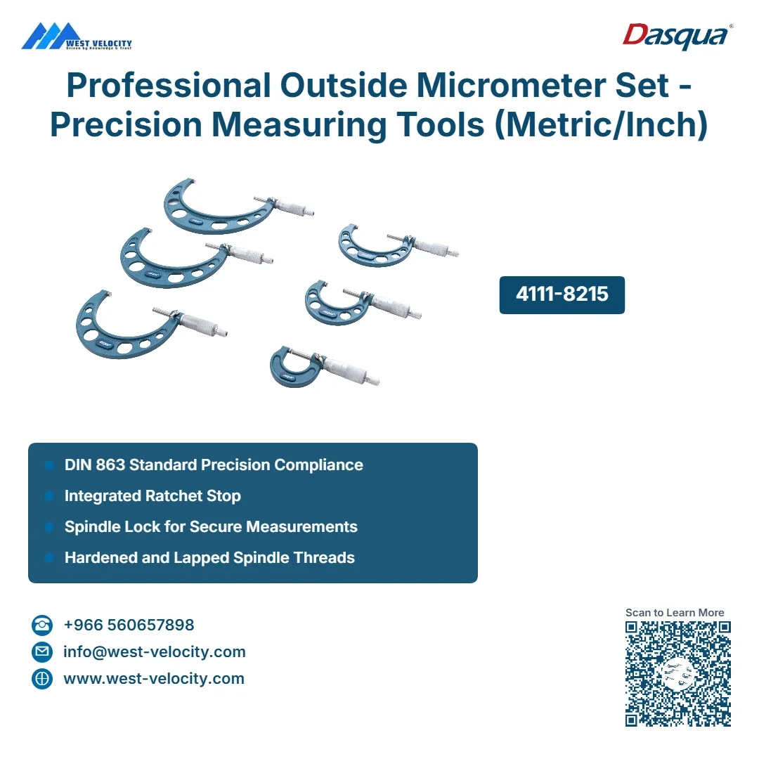 Professional Outside Micrometer Set - Precision Measuring Tools (Metric/Inch) - DIN 863 Standard - Dasqua - SKU: 4111-8215 - Available in Saudi Arabia
