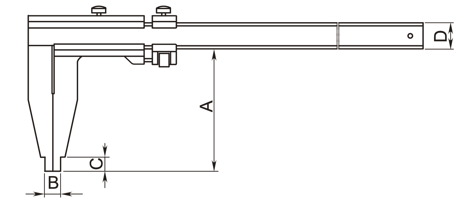 Dasqua Monoblock Vernier Caliper with Nib Style Jaws & Fine Adjustment - Different Models - Technical Diagram - Dasqua 1310-0005