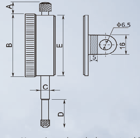 Dasqua Professional Shock-Proof Dial Indicator – 0-10mm Range, 0.01mm Graduation (DIN 878) - Variations - Technical Diagram - Dasqua 5121-1205
